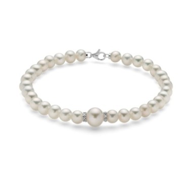 Oriente pearl bracelet with gold and diamond centre