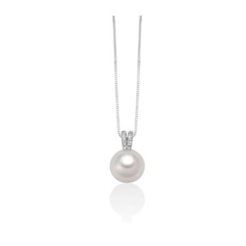 Gold necklace with orient pearl and white gold detail and diamonds