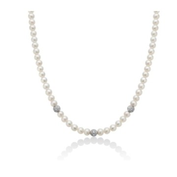 Oriental pearl and white gold bead necklace