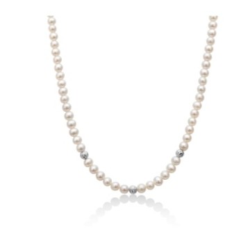 Pearl necklace with facetted gold beads